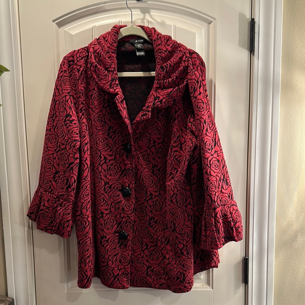 Ali Miles Red Boxy 3/4 Sleeve Button Down Top